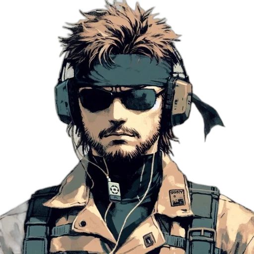 jacket, staff, face, comic book art, concept art, cartoon, cyberpunk, green transparent PNG cut-out