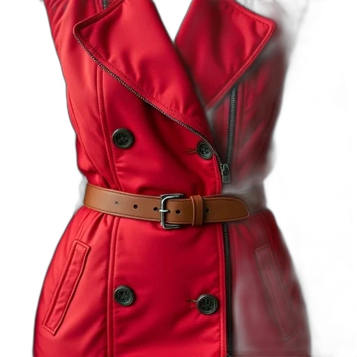 jacket, dress, 3d render, photorealistic, concept art, red, close-up, quilted transparent PNG cut-out