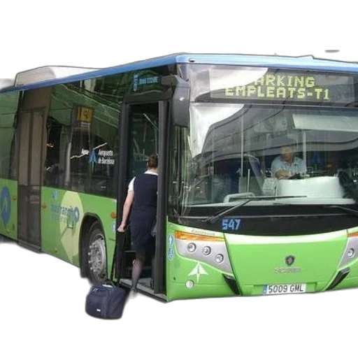 photorealistic, 3d render, green, blue, bus, destination, arking, empleats-ti transparent PNG cut-out