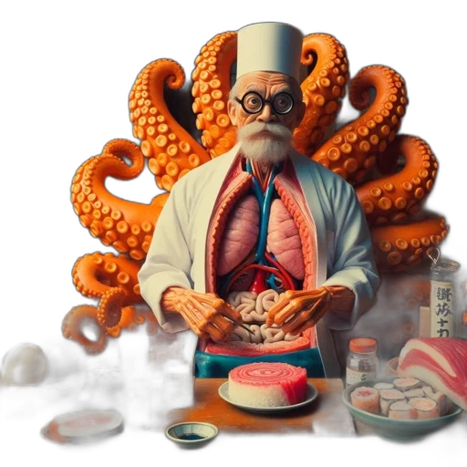 food, creature, concept art, photorealistic, 3d render, fantasy art, elderly, chef transparent PNG cut-out