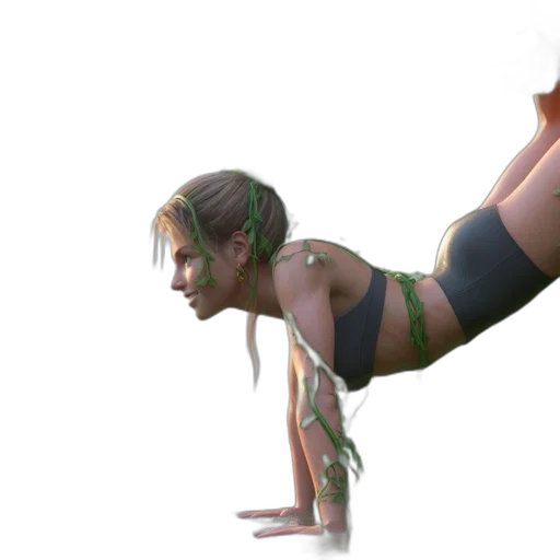 concept art, 3d render, photorealistic, cyberpunk, mystic, forest, woman, levitates transparent PNG cut-out