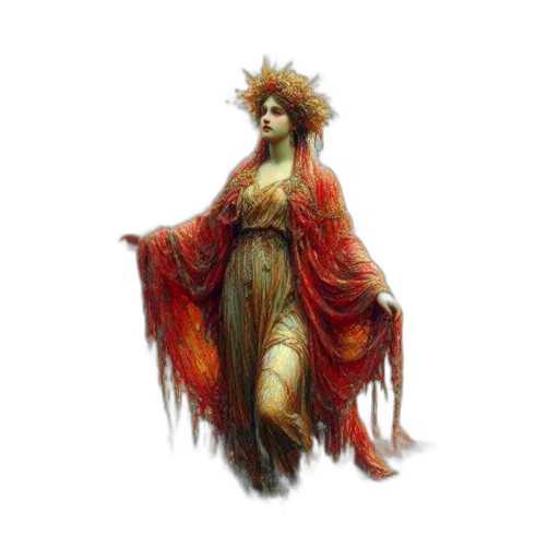 dress, crown, staff, fantasy art, concept art, pixel art, photorealistic, red transparent PNG cut-out