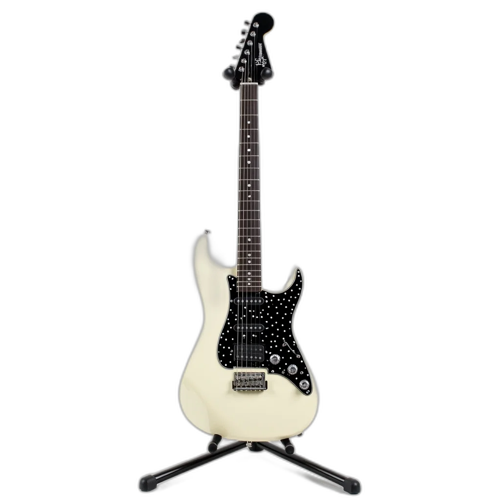 weapon, 3d render, white, electric, guitar, black, pickguard, headstock transparent PNG cut-out