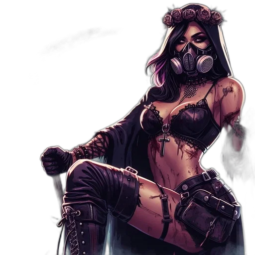 concept art, fantasy art, comic book art, cyberpunk, gloomy, post-apocalyptic, environment, tattooed transparent PNG cut-out