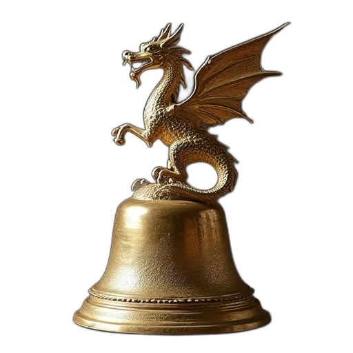 dragon, crown, jewelry, staff, 3d render, brass, service, bell transparent PNG cut-out