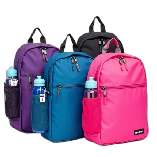 colorful, neon, pastel, collection, four, different, colored, backpacks transparent PNG cut-out