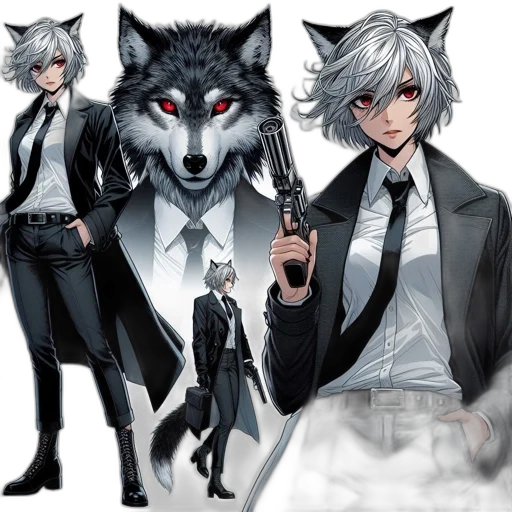 staff, animal, concept art, fantasy art, comic book art, anime, monochrome, dark transparent PNG cut-out