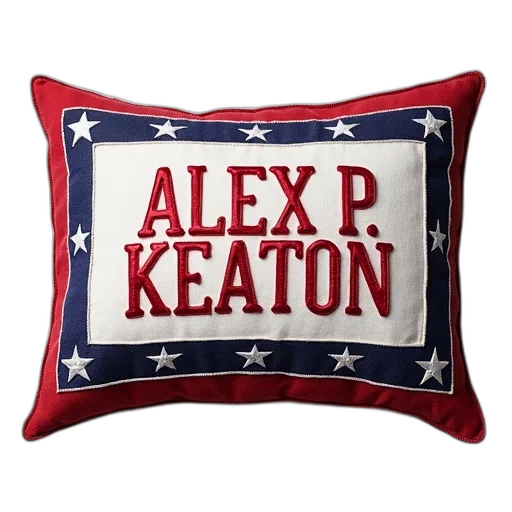 red, white, blue, pillow, name, alex, keaton, embroidered transparent PNG cut-out