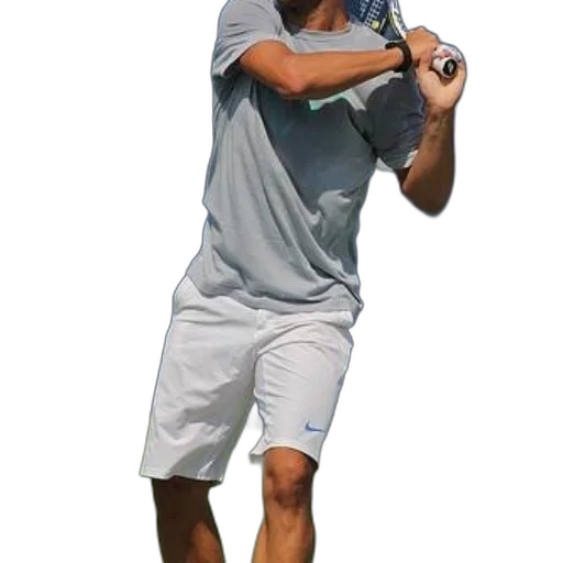 staff, weapon, photorealistic, 3d render, tennis, player, gray, shirt transparent PNG cut-out