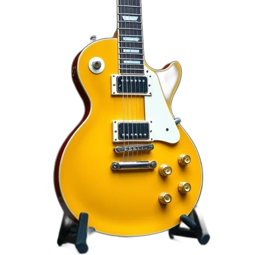 weapon, 3d render, photorealistic, golden, yellow, electric, guitar, white transparent PNG cut-out
