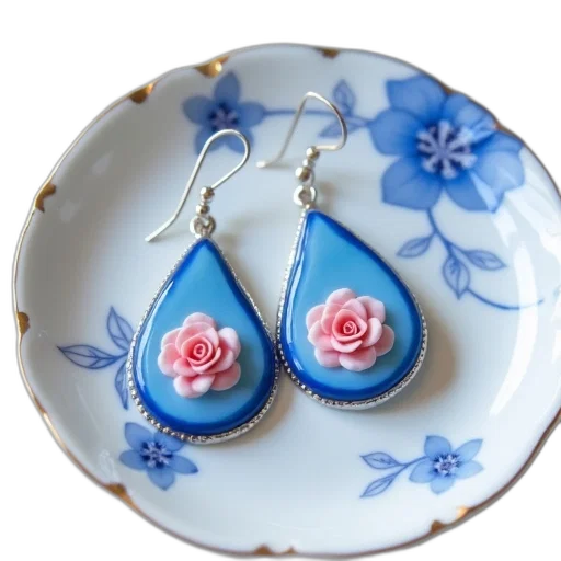 jewelry, pair, earrings, blue, white, color, scheme, featuring transparent PNG cut-out