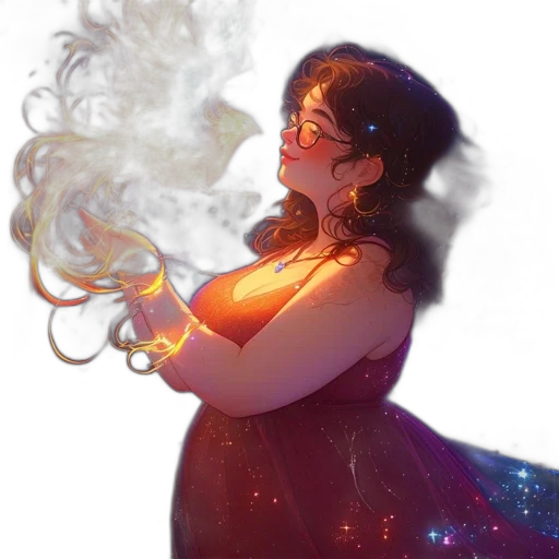 dress, staff, fantasy art, concept art, watercolor, photorealistic, fire, outer space transparent PNG cut-out
