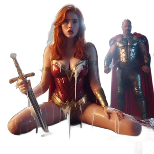sword, concept art, comic book art, fantasy art, 3d render, fire, woman, red transparent PNG cut-out
