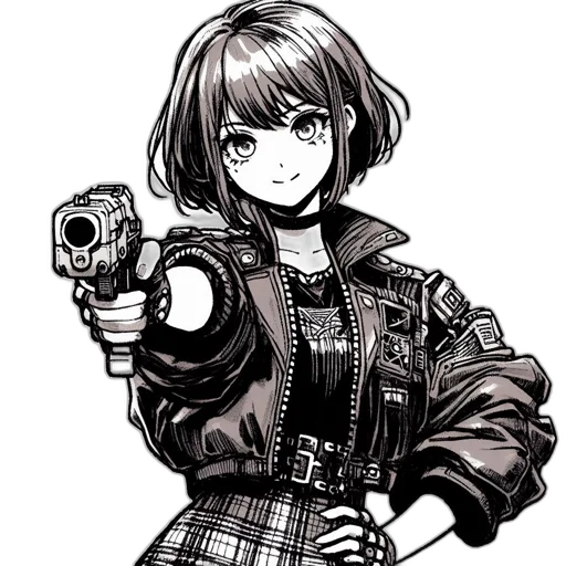 weapon, jacket, staff, animal, cyberpunk, anime, cartoon, comic book art transparent PNG cut-out