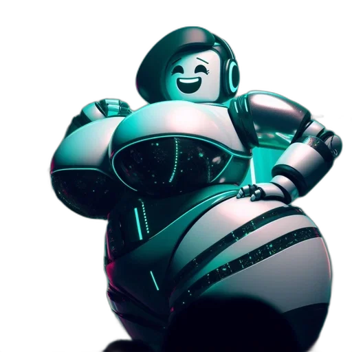 robot, 3d render, concept art, cyberpunk, vaporwave, green, animated, cheerful transparent PNG cut-out