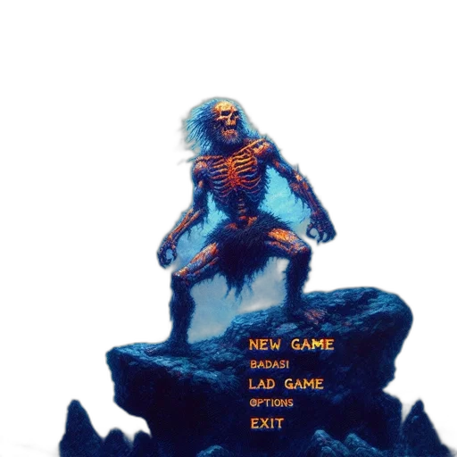 creature, pixel art, concept art, fantasy art, comic book art, blue, menacing, skeletal transparent PNG cut-out
