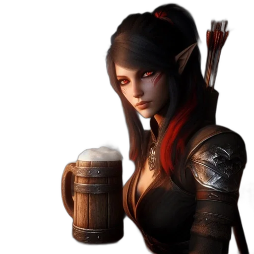 staff, fantasy art, concept art, 3d render, pixel art, dark, elf-like, woman transparent PNG cut-out