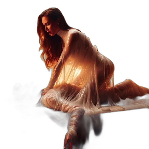 dress, hair, photorealistic, concept art, oil painting, fantasy art, fire, golden transparent PNG cut-out