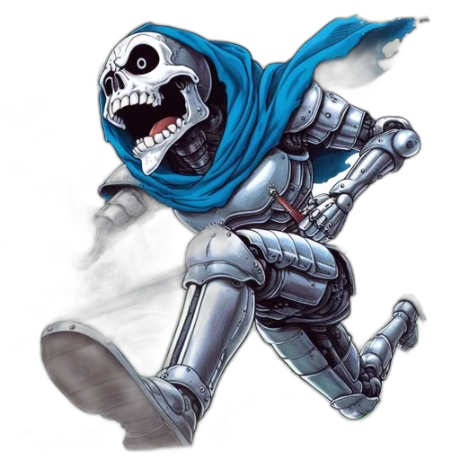 robot, staff, mask, concept art, comic book art, fantasy art, pixel art, blue transparent PNG cut-out