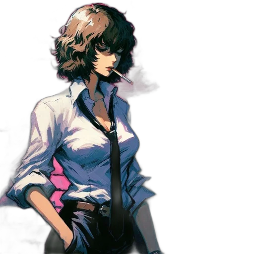 jacket, staff, face, umbrella, concept art, cyberpunk, watercolor, anime transparent PNG cut-out