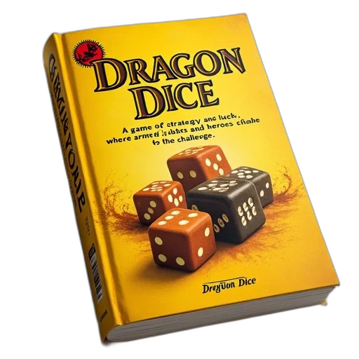 dragon, concept art, yellow, book, cover, title, dice, battle transparent PNG cut-out