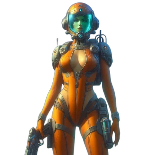robot, weapon, concept art, cyberpunk, 3d render, fantasy art, outer space, golden transparent PNG cut-out
