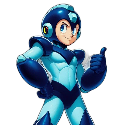 robot, concept art, 3d render, cartoon, pixel art, blue, mega, man transparent PNG cut-out