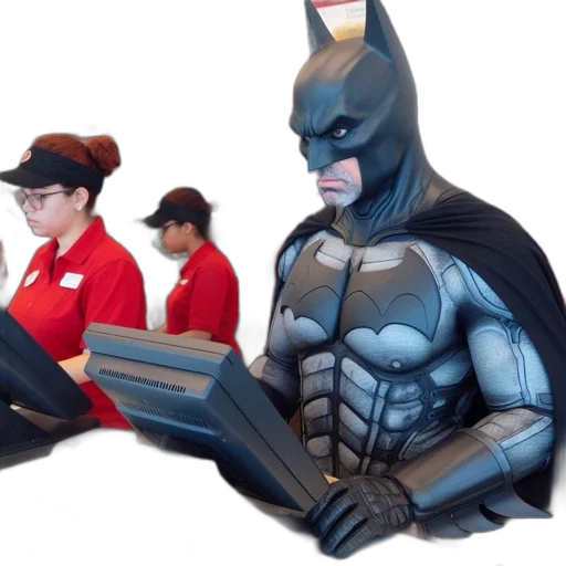 comic book art, concept art, photorealistic, 3d render, image, shows, batman, interacting transparent PNG cut-out