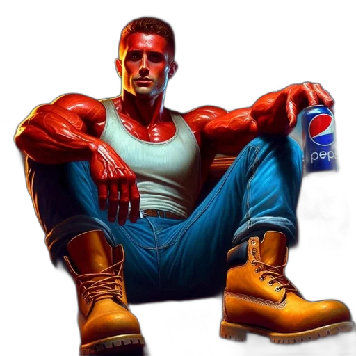 bottle, comic book art, concept art, photorealistic, cyberpunk, neon lights, red, muscular transparent PNG cut-out