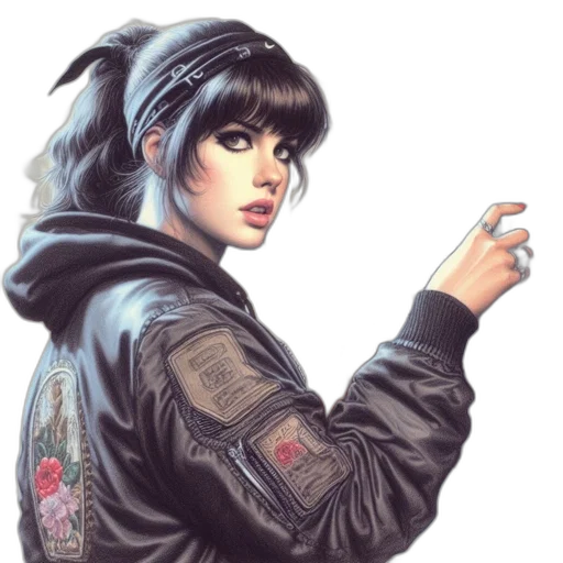 jacket, face, comic book art, cyberpunk, concept art, photorealistic, outer space, neon lights transparent PNG cut-out