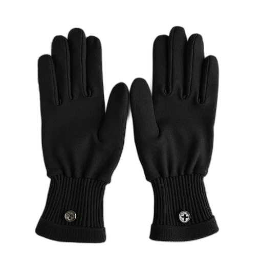 pair, black, gloves, textured, surface, ribbed, cuff, displayed transparent PNG cut-out
