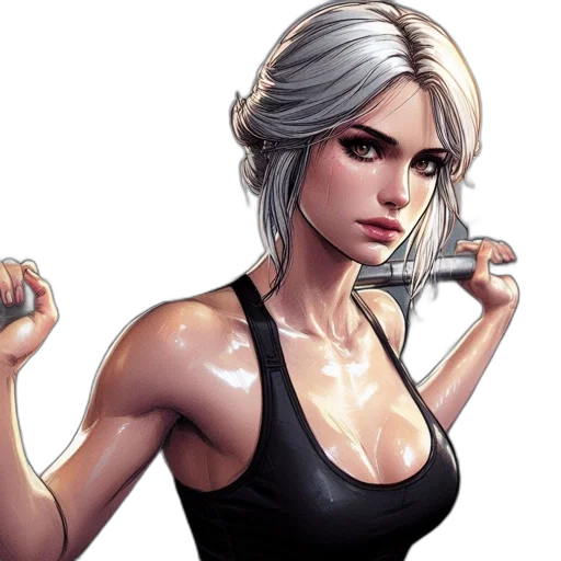 comic book art, fantasy art, pixel art, concept art, athletic, woman, silvery, locks transparent PNG cut-out