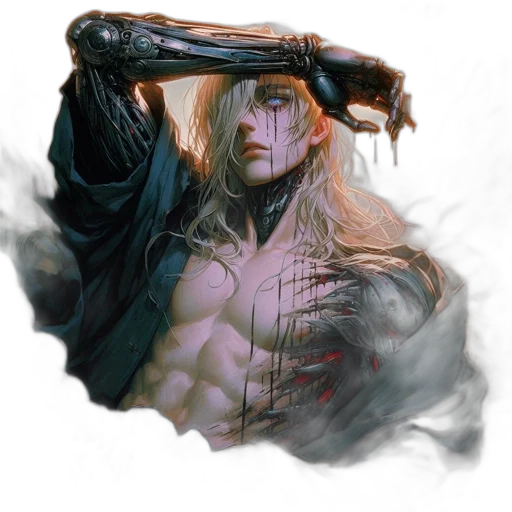 sword, creature, fantasy art, concept art, comic book art, cyberpunk, underwater, dark transparent PNG cut-out