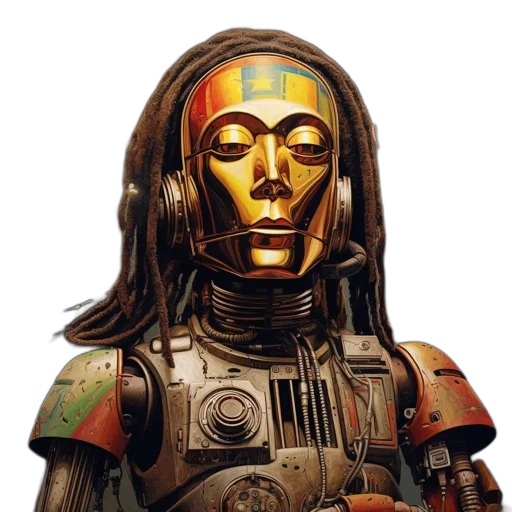robot, face, mask, concept art, photorealistic, comic book art, 3d render, golden transparent PNG cut-out