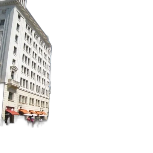 building, staff, umbrella, furniture, 3d render, photorealistic, city street, bustling transparent PNG cut-out