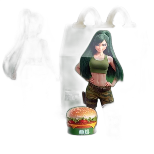 food, dress, concept art, 3d render, fantasy art, green-haired, animated, character transparent PNG cut-out
