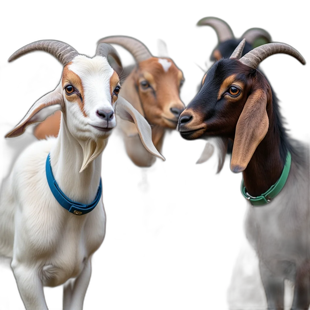 animal, jewelry, mask, 3d render, photorealistic, concept art, group, goats transparent PNG cut-out