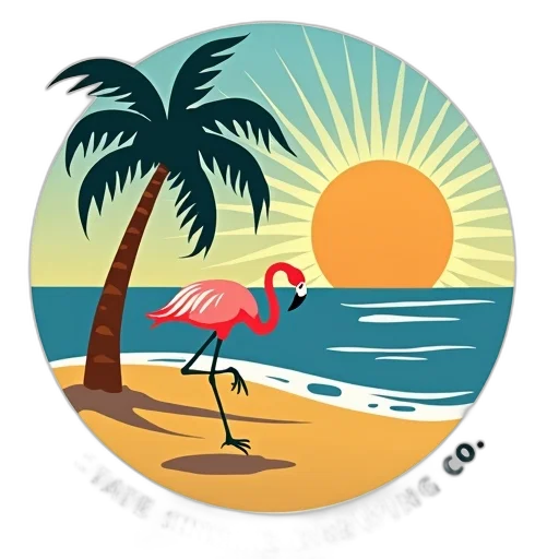 concept art, 3d render, photorealistic, pixel art, beach, sunset, colorful, circular transparent PNG cut-out