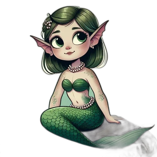 fantasy art, pixel art, watercolor, concept art, green, cartoonish, mermaid, hair transparent PNG cut-out