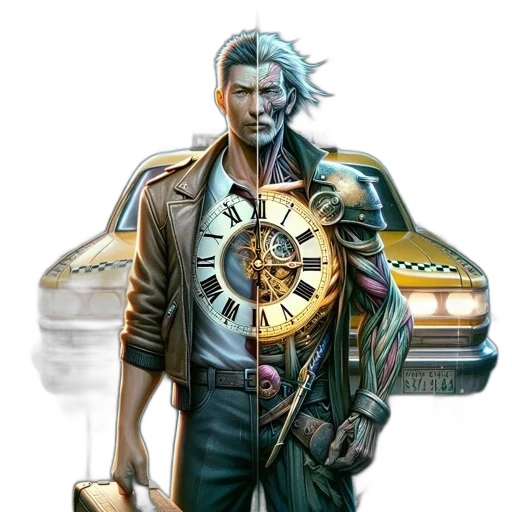 jacket, car, concept art, cyberpunk, comic book art, fantasy art, man, stands transparent PNG cut-out