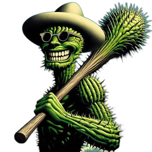 staff, creature, animal, hat, anthropomorphic, cactus, character, human-like transparent PNG cut-out