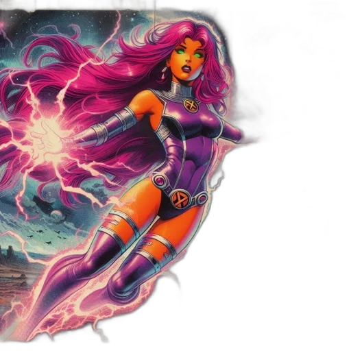 comic book art, concept art, fantasy art, ethereal, female, superhero, purple, silver transparent PNG cut-out
