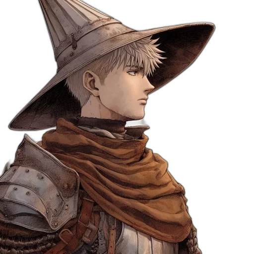 hat, staff, face, mask, fantasy art, concept art, photorealistic, pixel art transparent PNG cut-out