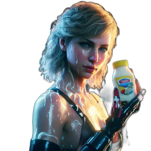 bottle, robot, concept art, cyberpunk, pixel art, comic book art, female, character transparent PNG cut-out