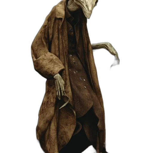 jacket, mask, staff, creature, concept art, 3d render, photorealistic, fantastical transparent PNG cut-out