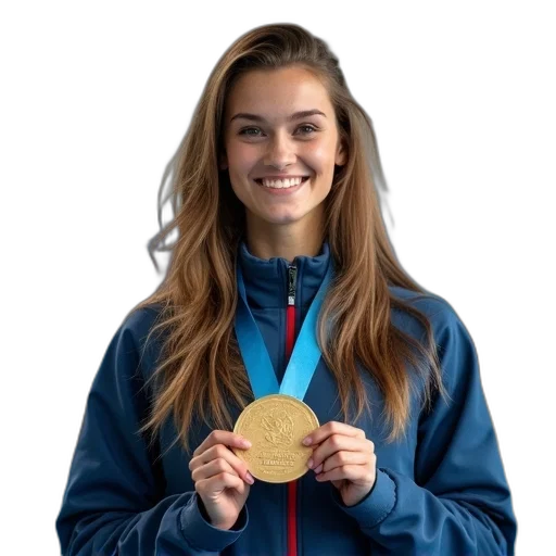 jacket, jewelry, face, medalist, holding, olympic, award, after transparent PNG cut-out