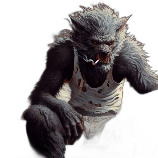 creature, animal, concept art, fantasy art, 3d render, photorealistic, anthropomorphic, werewolf transparent PNG cut-out