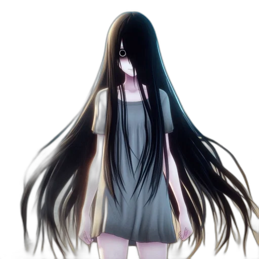 dress, hair, mask, creature, concept art, pixel art, anime, 3d render transparent PNG cut-out