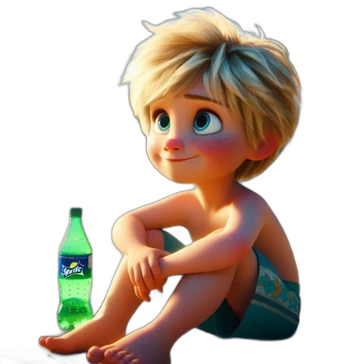 bottle, 3d render, photorealistic, cartoon, concept art, green, animated, boy transparent PNG cut-out