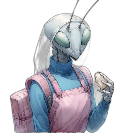 robot, creature, staff, jacket, concept art, pixel art, vaporwave, anime transparent PNG cut-out